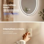 EMKE Espejo de baño con luz 50 x 70 cm, ovalado con 3 colores de luz, ajustable, antivaho, función de memoria, táctil IP44, espejo de baño con iluminación horizontal/vertical