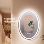EMKE Espejo de baño con luz 50 x 70 cm, ovalado con 3 colores de luz, ajustable, antivaho, función de memoria, táctil IP44, espejo de baño con iluminación horizontal/vertical