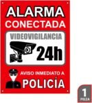 Póster de videovigilancia – Placa de alarma conectada – Pósteres Área de videovigilancia – Aviso a la policía 20 x 15 cm Rojo Interior/Exterior (Póster de videovigilancia de 1 pieza)