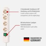 Brennenstuhl Regleta Comfort Line con 4 enchufes para montaje (cable de 2 m, interruptor iluminado, montable, enchufe plano) blanco