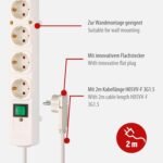 Brennenstuhl Regleta Comfort Line con 4 enchufes para montaje (cable de 2 m, interruptor iluminado, montable, enchufe plano) blanco