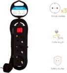 Garza Power – Regleta de 3 Tomas con Interruptor y Toma de Tierra | Ladrón múltiple de 3 metros | Hasta 3680W | Protección Infantil | Cable H05W-F 3G | Negro
