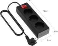 Garza Power – Regleta de 3 Tomas con Interruptor y Toma de Tierra | Ladrón múltiple de 3 metros | Hasta 3680W | Protección Infantil | Cable H05W-F 3G | Negro