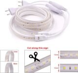 XUNATA Tira de LED mejorada de 2 m 220 V 2835 con interruptor, luces de 120 LED/m blanco frío, IP67 a prueba de agua, escalera de techo blanca, tira de luces LED para cocina