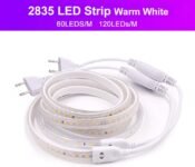 XUNATA Tira de LED mejorada de 2 m 220 V 2835 con interruptor, luces de 120 LED/m blanco frío, IP67 a prueba de agua, escalera de techo blanca, tira de luces LED para cocina