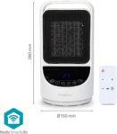 Nedis HTFA22WTW | Calentador cerámico PTC inteligente | Wifi | 1500W | 2 niveles de calor | Oscilación | Pantalla de temperatura 10-49°C | Control de aplicaciones SmartLife | Blanco