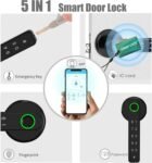 Cerradura inteligente con huella digital, cerradura electrónica 6 en 1, aplicación Tuya, tarjeta IC, NFC, huella digital, contraseña digital, llave mecánica