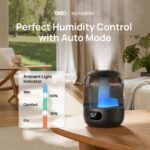 Dreo Humidificador 3L para Bebé 26dB Silencioso con Sensor de Humedad, Niebla Fría Ultrasónica, Autonomía 30h, Boquilla 360°, Luz Ambiental, Difusor de Aceites Esenciales, Negro