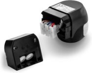 deleyCON 1 x Detector de Movimiento por Infrarrojos para Interior y Exterior – Alcance hasta 12 m a 180° Giratorio Inclinable IP44 A Prueba de Salpicaduras – Negro
