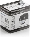deleyCON 1 x Detector de Movimiento por Infrarrojos para Interior y Exterior – Alcance hasta 12 m a 180° Giratorio Inclinable IP44 A Prueba de Salpicaduras – Negro