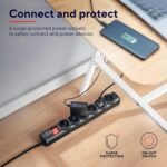 Trust Regleta de 6 Tomas con Protección contra Sobretensiones, Thief con 6 Tomas Protegidas, Cable de 1,8 Metros, Enchufes Multiplicadores, Negro