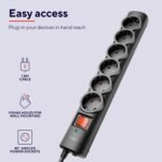 Trust Regleta de 6 Tomas con Protección contra Sobretensiones, Thief con 6 Tomas Protegidas, Cable de 1,8 Metros, Enchufes Multiplicadores, Negro