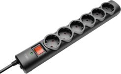 Trust Regleta de 6 Tomas con Protección contra Sobretensiones, Thief con 6 Tomas Protegidas, Cable de 1,8 Metros, Enchufes Multiplicadores, Negro