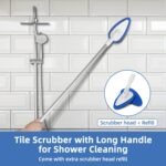 Qaestfy Cepillo de Limpieza para Ducha, Azulejos de baño, Mango Largo de 130 cm, 5 estropajos, fregona sin arañazos para Limpiar Azulejos y Paredes