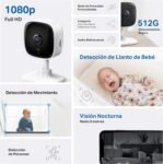 Tapo Cámara de Vigilancia Wi-Fi Interior 1080P para Bebés y Mascotas, Visión Nocturna, Detección de Movimiento, Audio Bidireccional, Almacenamiento SD, Compatible con Alexa, Blanco