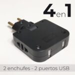 LED ATOMANT Pack de 2 x Enchufe Ultra Plano, 4 en 1: 2 x Puertos USB y 2 x Enchufes (Adaptador Europeo y Americano), Cabeza Giratoria 180 Grados
