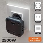 LED ATOMANT Pack de 2 x Enchufe Ultra Plano, 4 en 1: 2 x Puertos USB y 2 x Enchufes (Adaptador Europeo y Americano), Cabeza Giratoria 180 Grados
