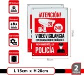 Póster de Videovigilancia – Placa de Alarma Conectada – Pósteres Área de Videovigilancia – Aviso a la Policía 20 x 15 cm Rojo Interior/Exterior (2 Piezas Póster de Videovigilancia)