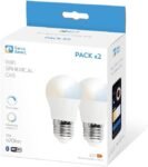 Garza Smart – Pack de 2 Bombillas LED Smart Wifi Esféricas, 5,5 W (Equivalente a 40 W Incandescencia), E27, CCT, Regulable, Programable, Control por Voz y App, Alexa/Google, WiFi 2,4 GHz