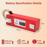 HT TopHinon 6500mAh 14.4V Batería de Litio de Repuesto para Xiaomi Roborock S4, S5, S50, S51, S55, S6, S7, Q7 MAX, V Ultra Pure, Q5, Q5 Max, Q5 Pro, E4, ES, E20, T6 Generation Robot Aspiradores