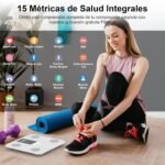 Báscula de grasa corporal Healthkeep, báscula digital inteligente con función de frecuencia cardíaca, pantalla VA extra grande, 15 datos corporales (blanco)
