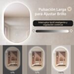 COSTWAY Espejo de Pared LED Ovalado, 80 cm x 50 cm, Retroiluminado y Ajustable, Espejo con 3 Luces de Colores y botón táctil Inteligente, antivaho y a Prueba de explosiones
