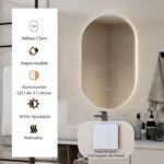 COSTWAY Espejo de Pared LED Ovalado, 80 cm x 50 cm, Retroiluminado y Ajustable, Espejo con 3 Luces de Colores y botón táctil Inteligente, antivaho y a Prueba de explosiones