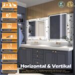 Espejo de baño LED, espejo de maquillaje de pared, inducción humana, Bluetooth, antivaho, impermeable IP44 + vertical y horizontal (80_x_100_cm)