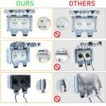 Enchufe de Exterior Estanco IP66 con Doble Interruptor de Conexión, Conector de Cable y Tapa Abatible, para Cocina, Baño, Garaje, Piscina y Jardín (MPG2-GSN, 1 Pieza)