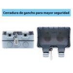 Enchufe de Exterior Estanco IP66 con Doble Interruptor de Conexión, Conector de Cable y Tapa Abatible, para Cocina, Baño, Garaje, Piscina y Jardín (MPG2-GSN, 1 Pieza)