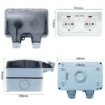 Enchufe de Exterior Estanco IP66 con Doble Interruptor de Conexión, Conector de Cable y Tapa Abatible, para Cocina, Baño, Garaje, Piscina y Jardín (MPG2-GSN, 1 Pieza)