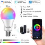 EXTRASTAR Bombilla Inteligente LED Alexa E27, 15W, 1400lm, Regulable Multicolor + Luz Cálida o Blanca, 16 Millones de Colores, Funciona con Alexa y Google Home, 1 Paquete