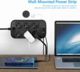 JSVER Tira de Enchufes USB, Protección contra Sobretensión con 6 Tomacorrientes y 4 Puertos USB (5V3.4A) Estación de Carga Inteligente, Cable de Extensión de 2 m – Negro