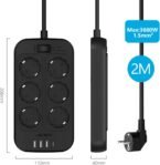 JSVER Tira de Enchufes USB, Protección contra Sobretensión con 6 Tomacorrientes y 4 Puertos USB (5V3.4A) Estación de Carga Inteligente, Cable de Extensión de 2 m – Negro