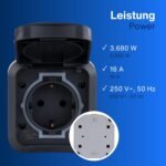 REV AquaStorm 16A 230V~ IP55 Conector hembra de 2 pines de plástico para montaje en superficie – Carbón
