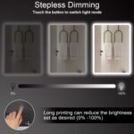 Espejo de baño con luz 80 x 60 cm, interruptor táctil, función antivaho, 3 temperaturas de luz ajustables, IP65, vidrio templado HD, antiexplosión, anillo luminoso simple