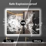 Espejo de baño con luz 80 x 60 cm, interruptor táctil, función antivaho, 3 temperaturas de luz ajustables, IP65, vidrio templado HD, antiexplosión, anillo luminoso simple