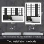 Espejo de baño con luz 80 x 60 cm, interruptor táctil, función antivaho, 3 temperaturas de luz ajustables, IP65, vidrio templado HD, antiexplosión, anillo luminoso simple