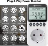 KETOTEK Medidor de consumo eléctrico, enchufe del medidor de potencia con pantalla LCD, medidor de costo de electricidad de retención de datos 3680W protección contra sobrecarga