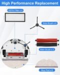 Kit Accesorios Repuestos para Aspiradora Roborock Q5 Pro+/Q5 Pro/Q8 Max+/Q8 Max, 2 Cepillos Principales, 4 Filtros HEPA, 6 Paños de Limpieza, 6 Cepillos Laterales, Repuestos para Roborock