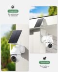 Cámara de Vigilancia Solar WiFi Exterior 2K con Batería, Panel Solar, Cámara Solar Exterior WiFi 2.4GHz IP66, PTZ 360°, Visión Nocturna Color, Audio Bidireccional, Sirena PIR, Blanco