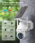 Cámara de Vigilancia Solar WiFi Exterior 2K con Batería, Panel Solar, Cámara Solar Exterior WiFi 2.4GHz IP66, PTZ 360°, Visión Nocturna Color, Audio Bidireccional, Sirena PIR, Blanco