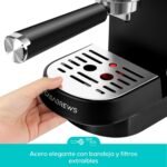 CASABREWS Cafetera Espresso y Capuchino, Café Espresso Manual 20 Barras con Manómetro, Cafetera Barista Café Molido, Depósito Extraíble 1L, Portafiltro con Doble Salida y 2