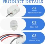 Alcance de 6M 120°, Mini Detector de Movimiento Infrarrojo Ajustable para Interiores, Detector de Movimiento, Ajuste de Tiempo de Retardo y Sensibilidad a la Luz, 220-240V