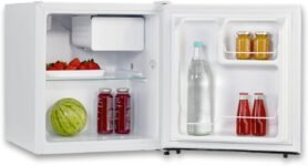 SEVERIN Mini Nevera con Compartimento de Baja Temperatura, Nevera Pequeña con Estante Intermedio, Mini Nevera de Bajo Consumo para Hogares Pequeños, 45 Litros, Blanco, KB 8877