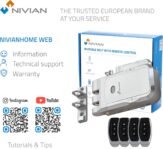 Nivian Cerradura Invisible Electrónica Inalámbrica – Cerradura Antivandálica con Mandos a Distancia, Doble Motor, Apertura y Cierre desde Interior y Exterior (Sin App)
