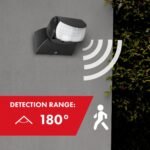 Maclean Energy MCE201B Moderno detector de movimiento por infrarrojos PIR Alcance de detección 12 m, Negro, IP65, Ahorro de energía