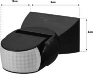 Maclean Energy MCE201B Moderno detector de movimiento por infrarrojos PIR Alcance de detección 12 m, Negro, IP65, Ahorro de energía