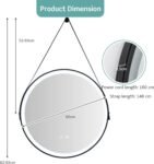 LIFEZEAL Espejo de Baño con Iluminación, Cosmético de Pared Redondo Antivaho de 60 cm con Interruptor Táctil Inteligente, Maquillaje con Luz LED de 3 Colores