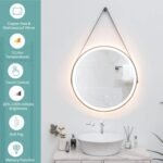 LIFEZEAL Espejo de Baño con Iluminación, Cosmético de Pared Redondo Antivaho de 60 cm con Interruptor Táctil Inteligente, Maquillaje con Luz LED de 3 Colores
